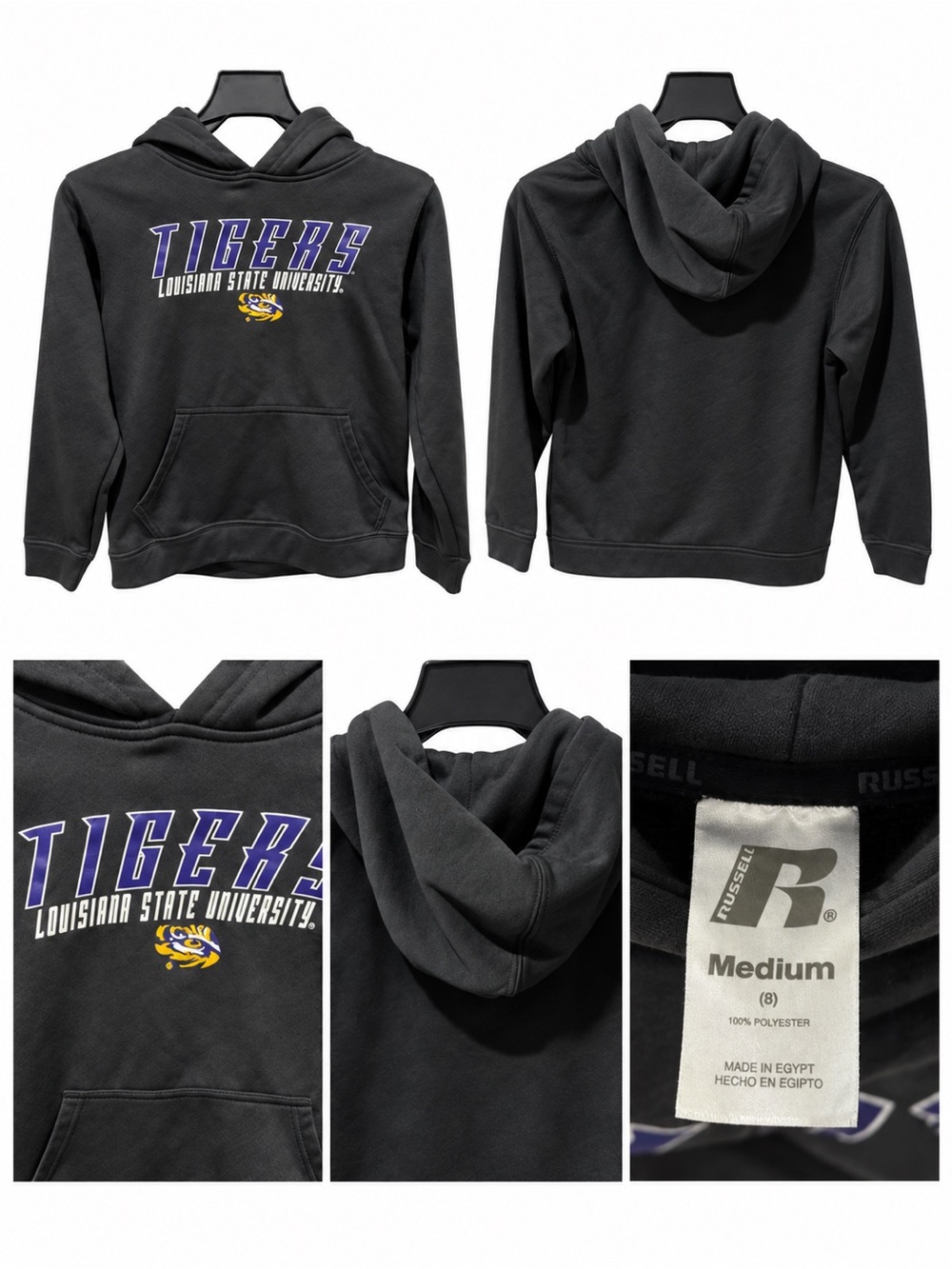 Russell Athletic Black Hoodie with Purple & Yellow LSU Tigers Logo